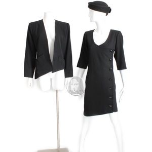 90s Yves Saint Laurent Dress and Jacket 2pc Set Asymmetric Hem Vintage LBD sz 40